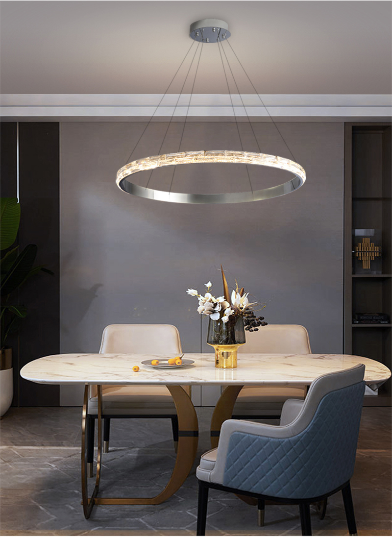 Silver Crystal Chandelier For Living Dining Room Luxury Ring Staircase pendant lighting for dining room(WH-CY-192)