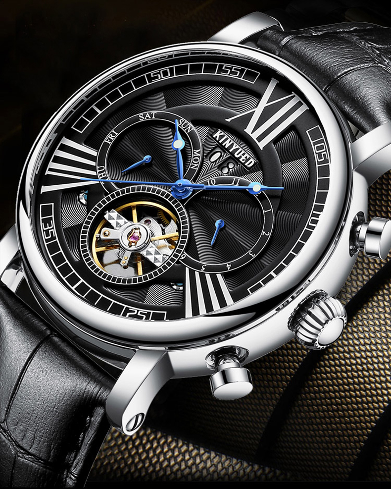 Luxury Brand KINYUED Winner Automatic Mechanical Movement Genuine Leather Waterproof Automatic Mechanical Mens Watch