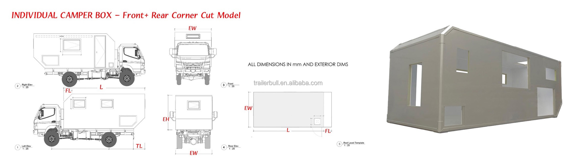 DIY 16ft Camper Trucks Truckbody for FUSO 4x4 Motorhome and RV Trailer Suitable Truck