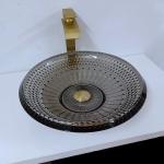 Transparent Shallow Wash Basin Modern Round 19mm Black Bowl Sink Bathroom