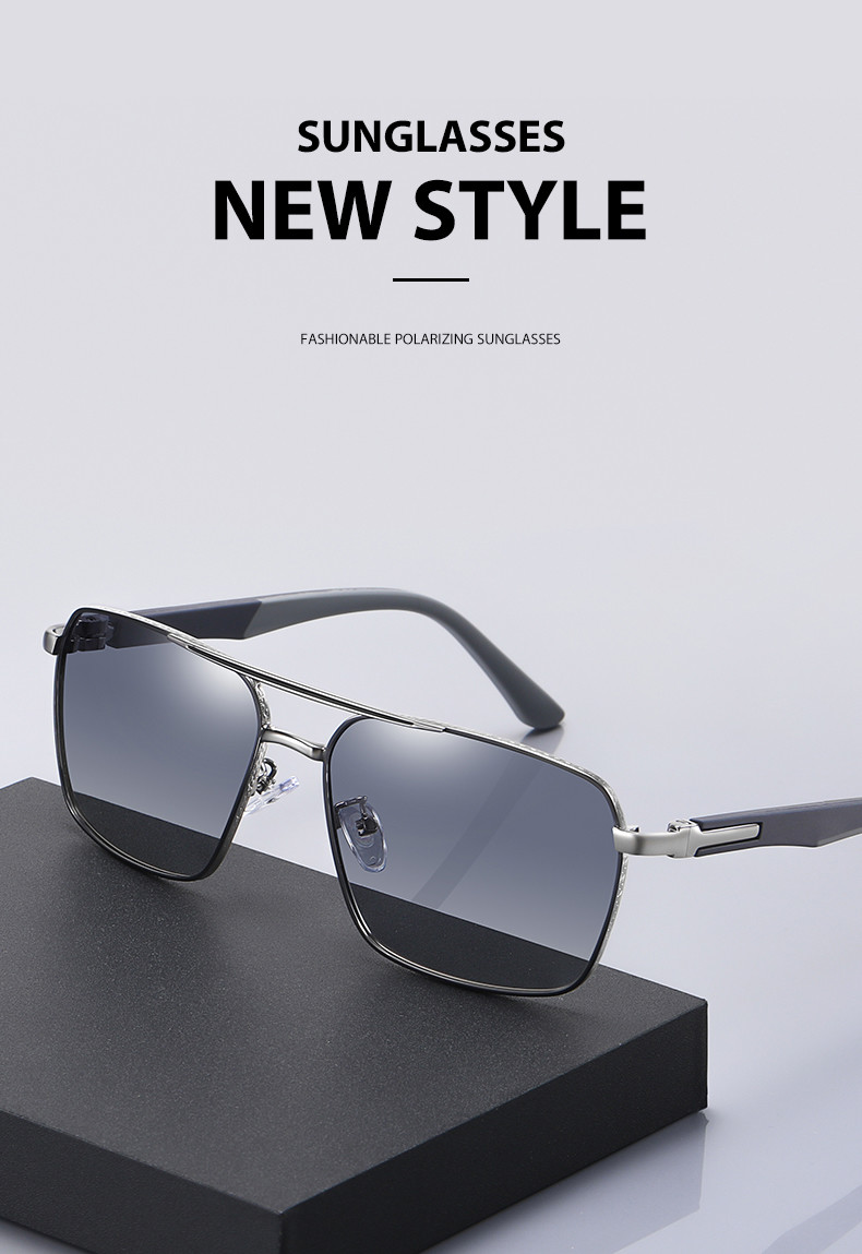 Neutral Metal Frame Sunglasses UV Blocking Square Polarized Glasses