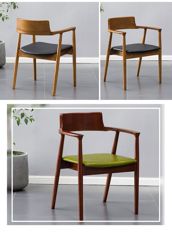 Vintage Lounge Dining Chair Solid Wood Ash Frame Leather Cover Sponge Cushion