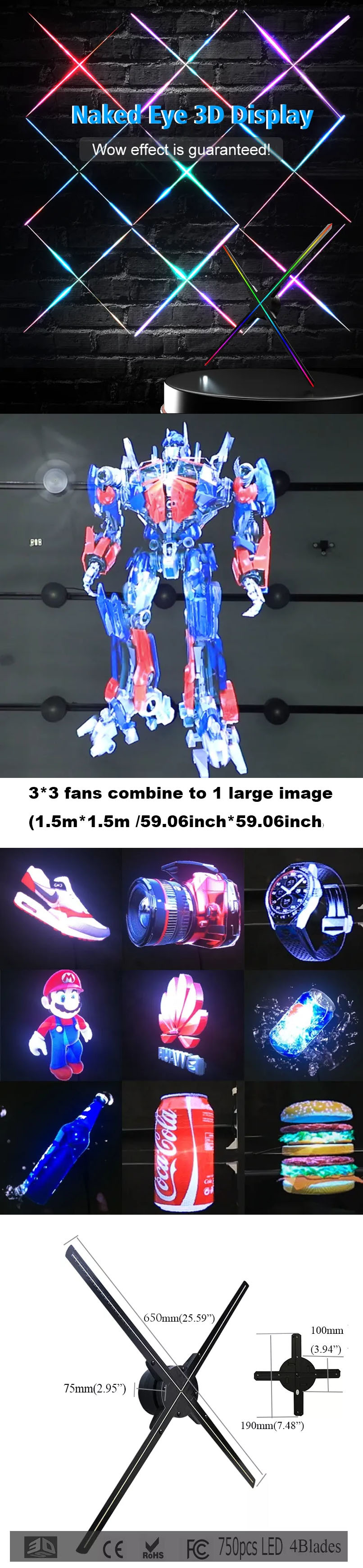 3D Led Display Mini Holographic Projector Hologram Fan