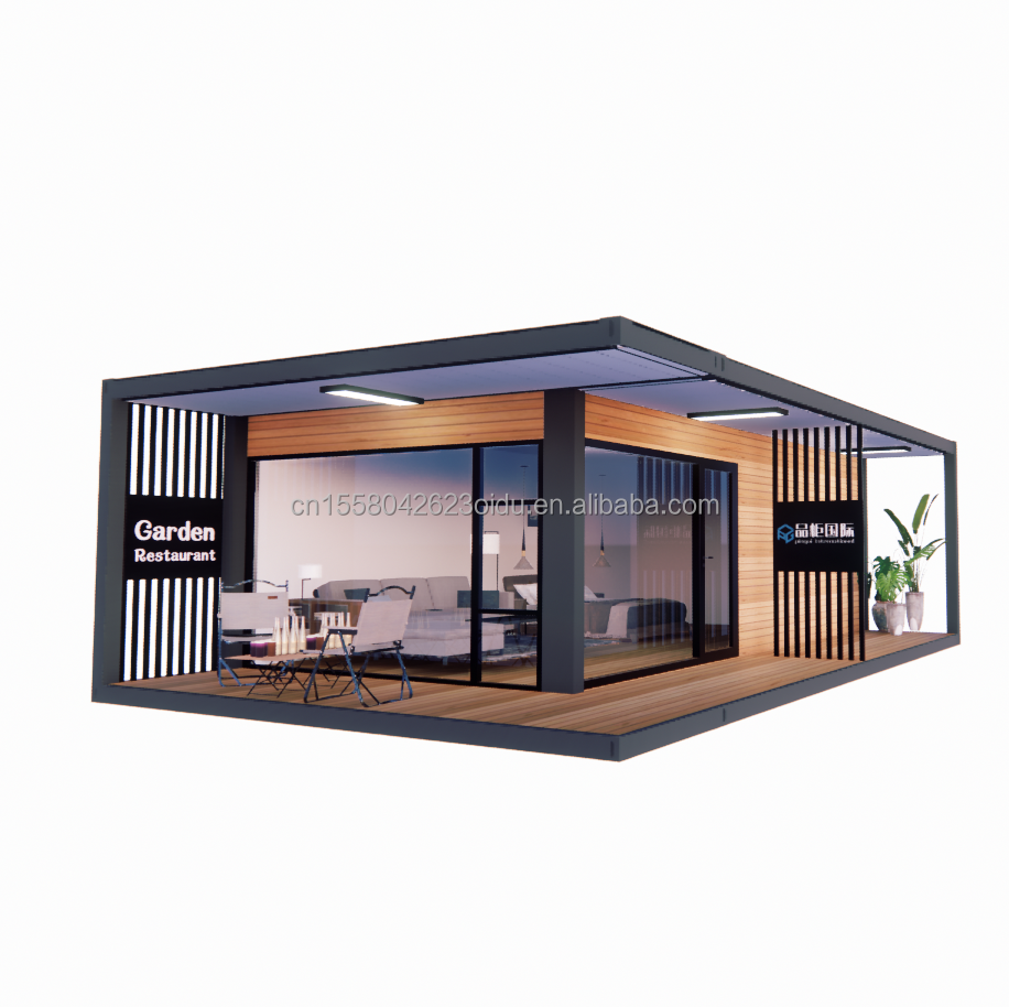 Modern Design 20ft/40ft Prefabricated Container House with Wooden Glass House