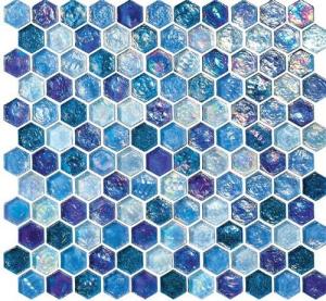 Quality Hexagon blue water waving glass mosaic tile for bathroom decoration wholesale