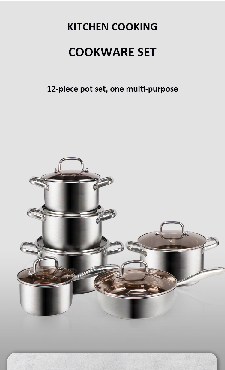 Multifunction 12 Piece Stainless Steel Cookingware Pot Set Cooking Pot Set Kitchen Ware Pot Cookware Sets