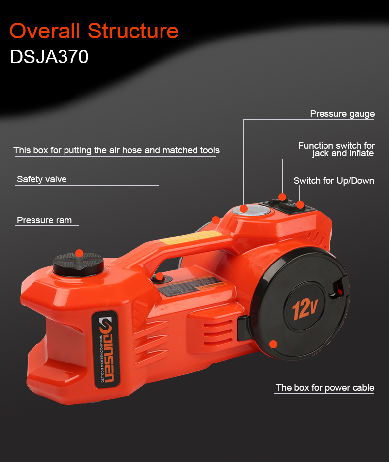 155mm Electric Jack & Impact Wrench Kit Set, 12 Volt Car Jack Kit With Valve