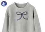 Anti - Wrinkle Girls Pullover Sweaters Butterfly Ribbon Scoop Neck Knitwear