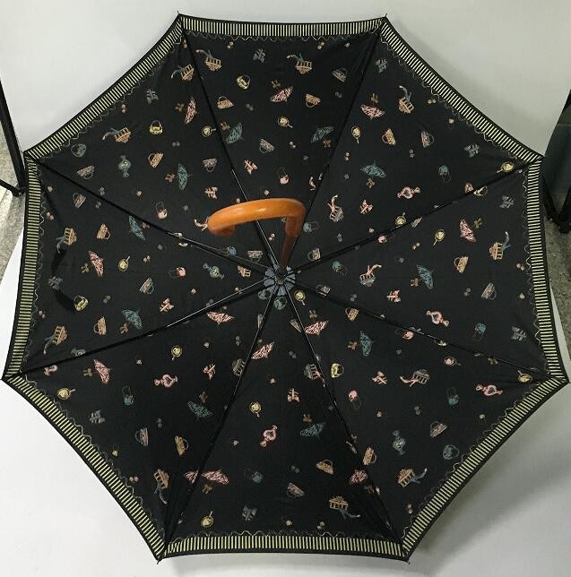 190T Pongee Manual Open Wooden Shaft Umbrella With Full Color Printing