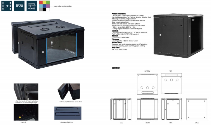 19inch Waterproof Floor Standing/Mesh Data Center Equipment Server Wall Mounted Network Cabinet
