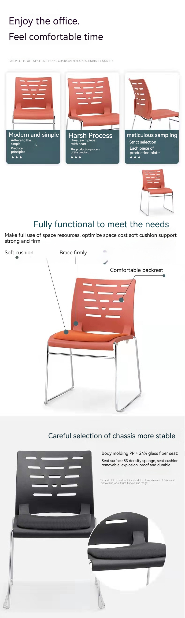 Fixed Arms PP Office Meeting Room Chair with Stackable Design and Optional Color
