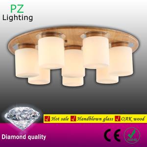 Quality Round glass shade OAK wood ceiling light with remote controller made in Zhongshan China wholesale