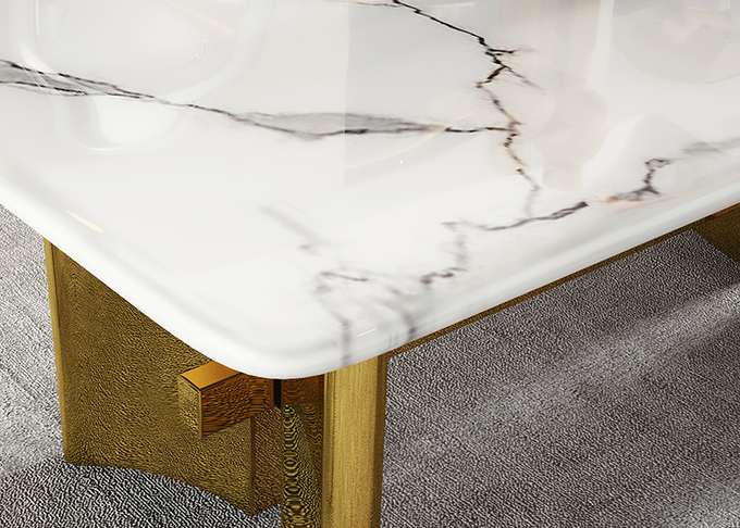 Light Luxury Stainless Steel Marble Dining Table Set Non-Folding