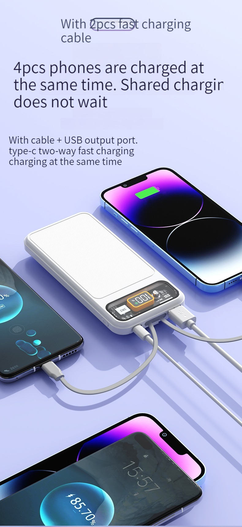 Mobile Phone Power Station 10000mAh Real Capacity Fast Charging 22.5W Quick Charge Support