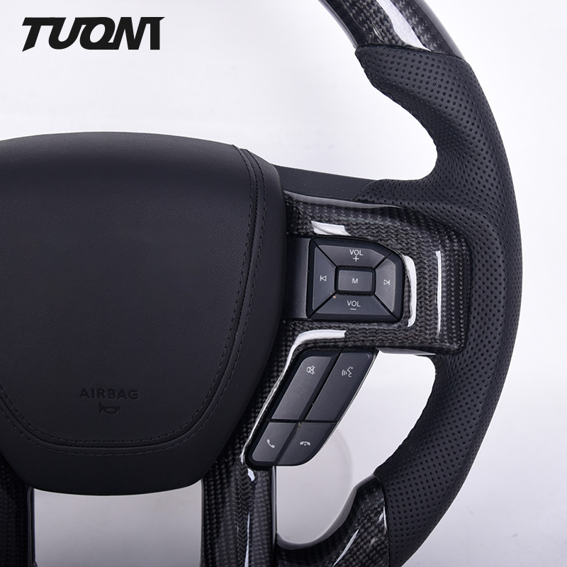 Custom Carbon Fiber Black Perforated Leather Steering Wheel Ford F150 Raptor