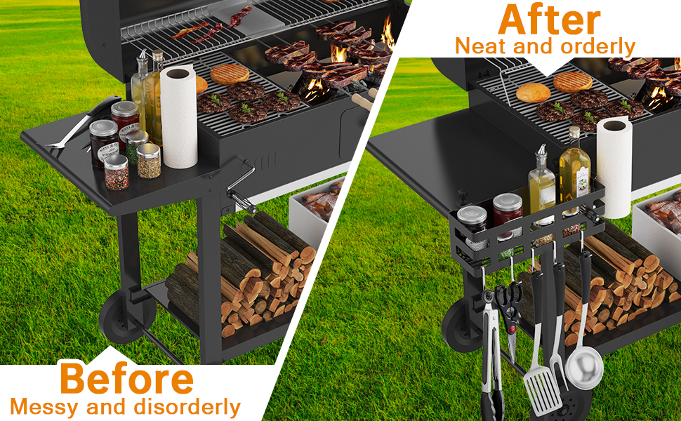 BBQ Grill Tools Basket Griddle Caddy for 28" 36" Blackstone Griddles Clamp on Prep Cart Grill Caddy
