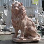 Red Marble Entrance Lion Statues Life Size Animal Sculpture Stone Carving Large