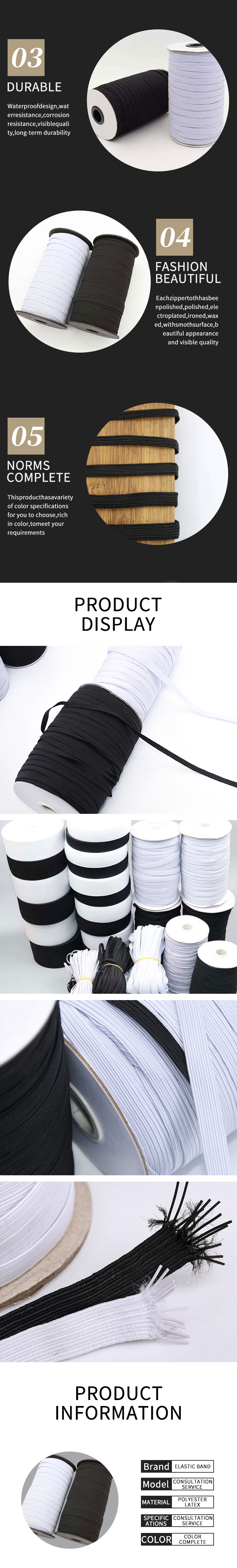 3MM White Knitted Rubber Braided Clear Elastic Band 20mm