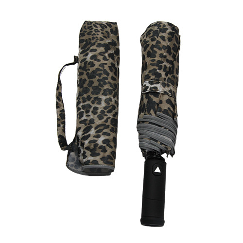 Auto Open Manual Close 3 Folding Leopard Print Umbrella With 8mm Metal Shaft