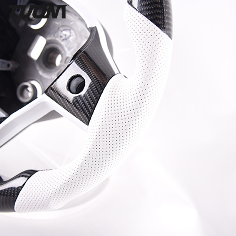 Round Black White Tesla Carbon Steering Wheel Sport Style For Model 3 X Y