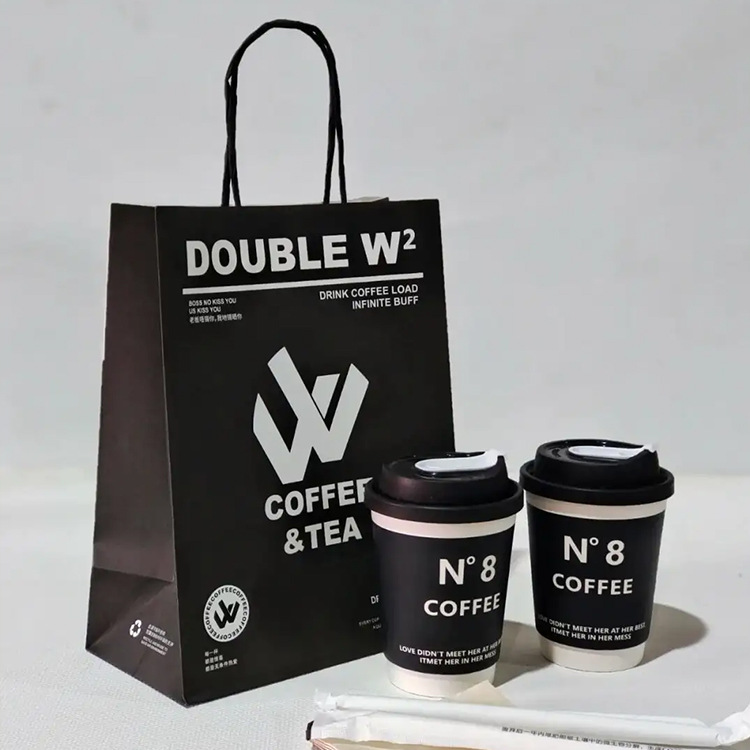 Food Delivery Packaging Kraft Paper Bag with Your Own Logo and Hand Length Handle