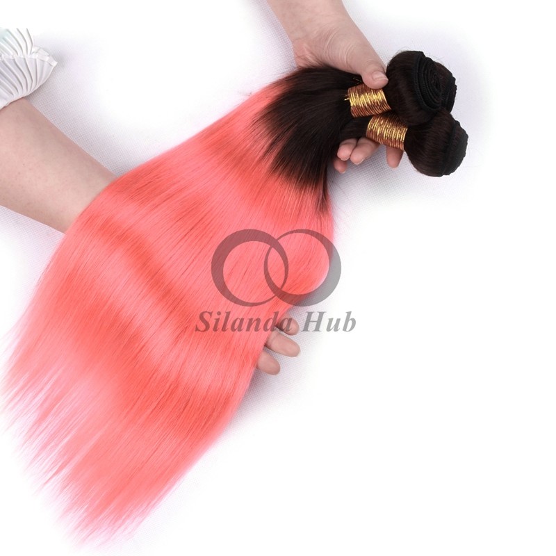 #T1B/Pink Straight Remy Human Hair Bundles Sew In Weave Bundles Brazilian Bundle Deals