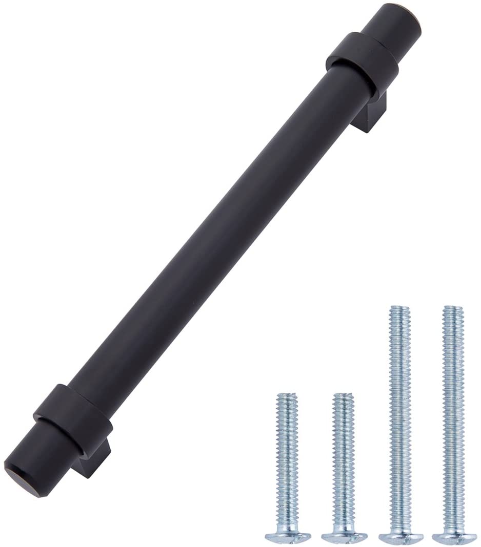 6.63-inch Stainless Steel Straight Bar Cabinet Handle 5-inch Hole Center Flat Black