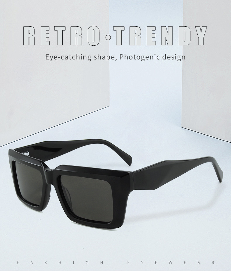 Unisex TAC Lens Square Acetate Sunglasses Thick Frame Two Colors
