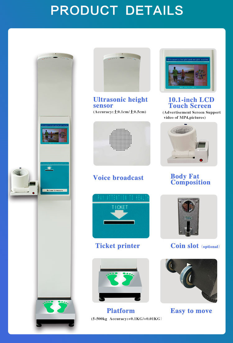 10.1 Inch Lcd Screen Weight And Height Blood Pressure Scale Automatic Monitor 205cm