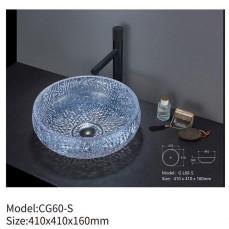 Quality Round Bathroom Countertop Tempered Glass Basin Sink Carved Colorful wholesale