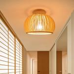 Modern Wood Birdcage E27 Ceiling Lights Nordic Home Deco Bamboo Weaving Wooden