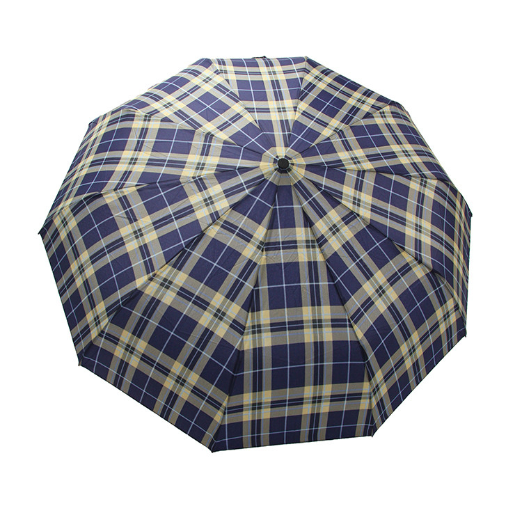 Check Pattern Three Folding Umbrella Auto Open Close For Men