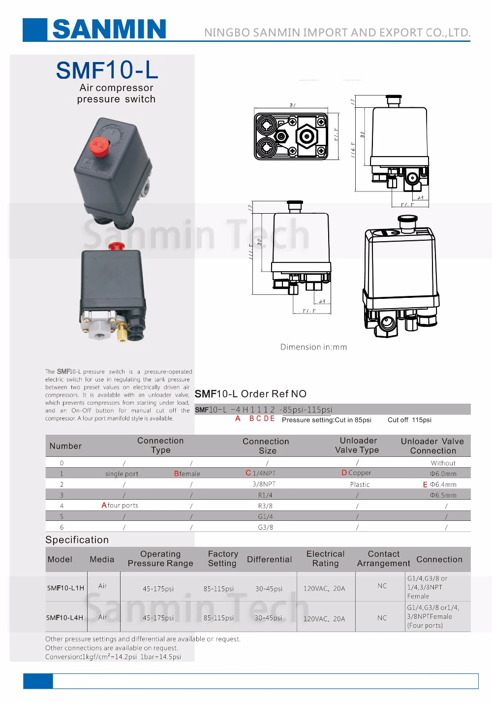 NBSANMINSE SMF10L 1/4 NPT Air Compressor Pressure Switch prevents compressors from starting under load
