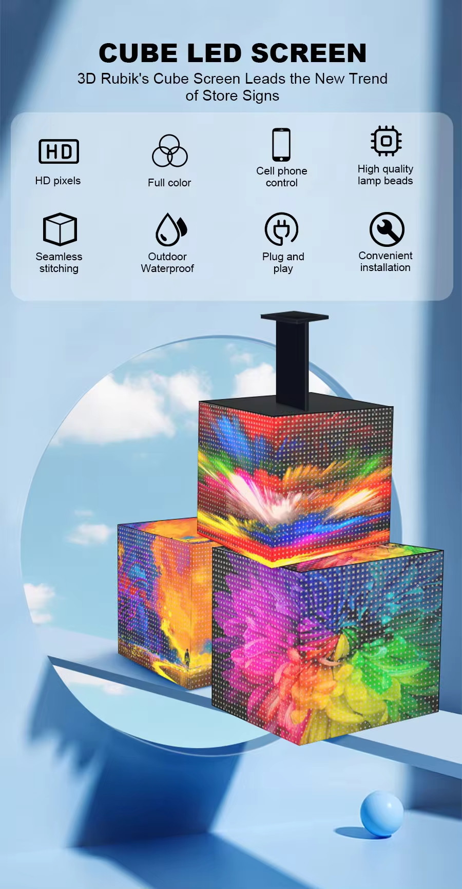 5 Sided P2.5 Outdoor Cube LED Display Screen Cube Video Wall For Exhibition Hall