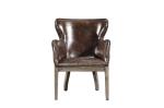 Vintage Cigar High Back Leather Armchair Solid Wood Linen Back Exposed Frame