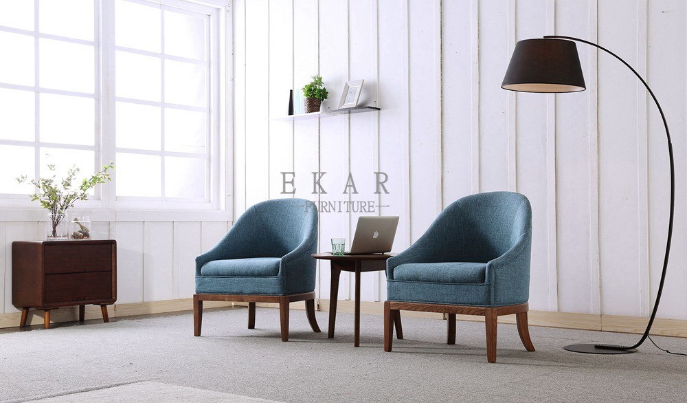 Solid Wood Frame Wooden Fabric Leisure Chair