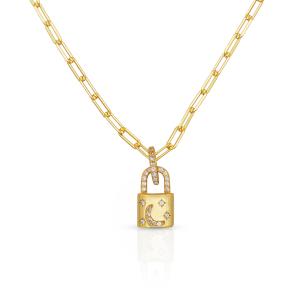 Quality 18K Gold Locket Pendant Pave White CZ Link Chain Necklace For Engagement wholesale