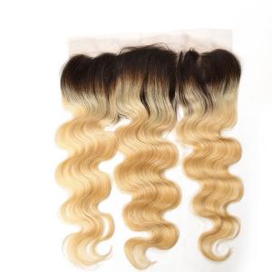 Quality Color 1B/613 Ombre Mixed Color Brazilian Hair 13inch by 4inch Ear To Ear Lace Frontal Closure wholesale