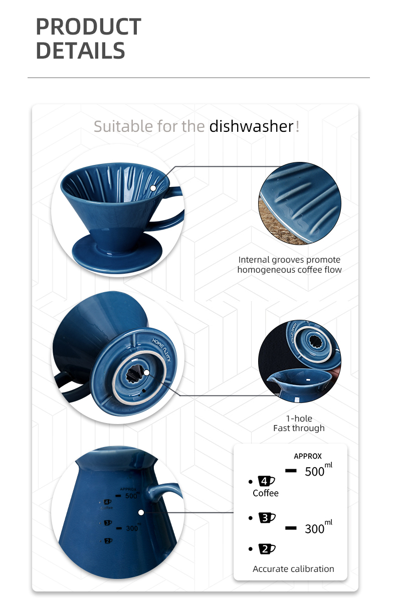 Unique Design Style Coffee Tea Tools Blue and White Ceramic Pour over Coffee Dripper