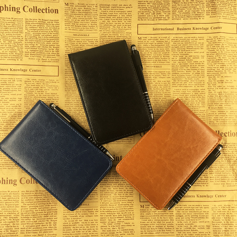 Reporters' Must-Have A7 PU Leather Cover Notepad with Gel Pen 2 Colors