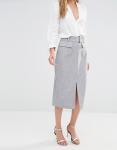 Front split belted pencil women formal fancy skirt top designs