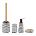 White Polyresin Bathroom Countertop Accessories Round Taper Shape With Wood Part