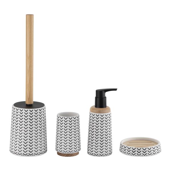 White Polyresin Bathroom Countertop Accessories Round Taper Shape With Wood Part