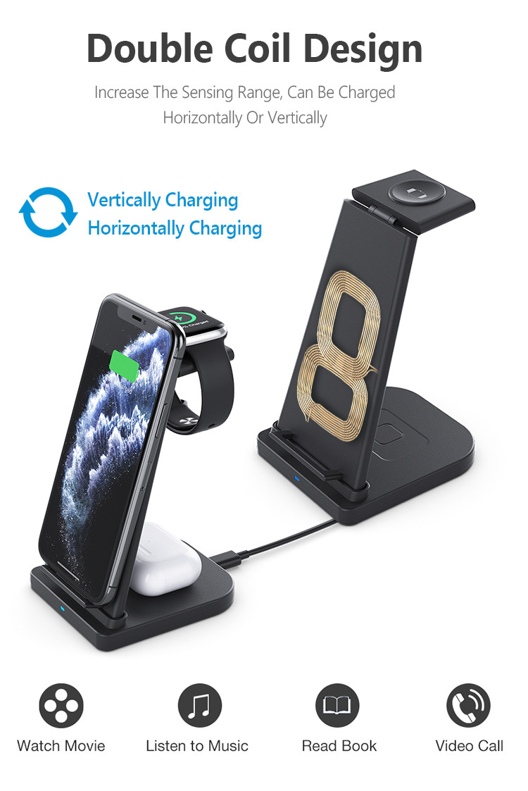 7.5w QI Enabled 3 In 1 Wireless Charging Station