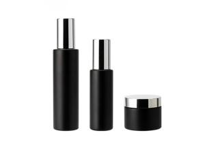 Quality Round Matte Frosted 50ml Black Glass Cosmetic Bottles wholesale
