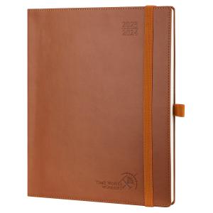 Quality 2024 26.5x21.5cm Large Academic Planner Brown Leather Softcover wholesale
