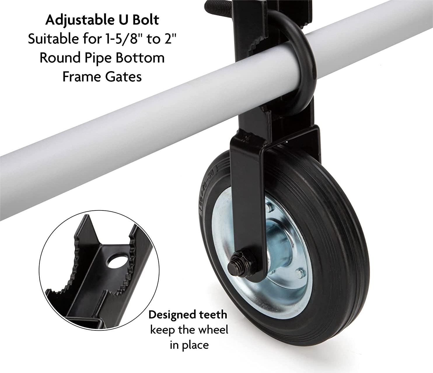 Stainless Steel wheels for Supporting Metal Swing Gates with 1-5/8" Thru 2" Gate Frames