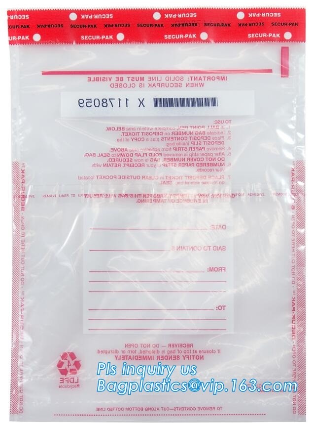 Opaque Tamper Evident Sealing Plastic Bank Money Steb Security Bag / Custom Self Adhesive Plastic Courier Bag, bagease