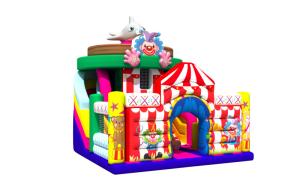 Quality Colourful Inflatable Circus Clown Dolphin PVC Dry Slide With Safety Fence Around wholesale