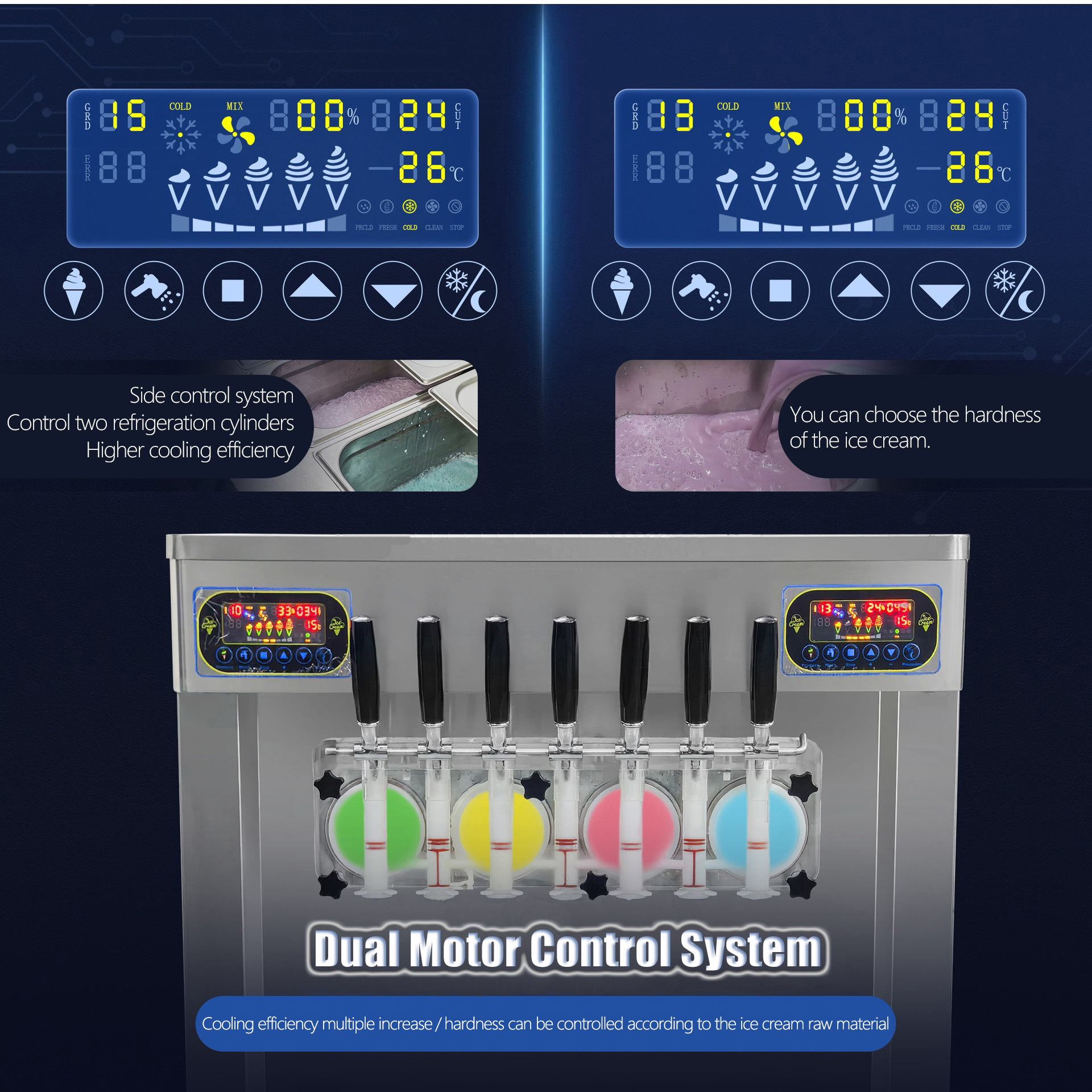 Continuous Production Capacity 540 cups /70g Soft Serve Ice Cream Machine 7 Flavors Automatic Yogurt Icecream Maker